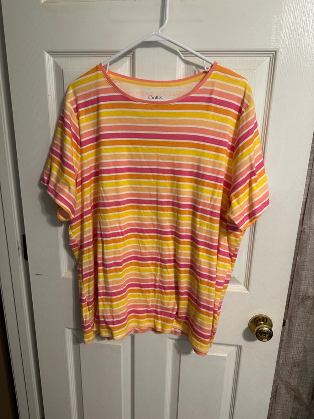 croft & barrow Yellow Pink Stripe Short Sleeve Tee